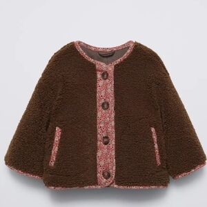 Nwt! Zara Floral Fleece Jacket Size 9-12m
